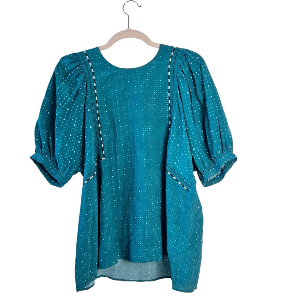 Anthropologie Dolan Green Blouse‎ Puff Sleeves Small Boho Casual